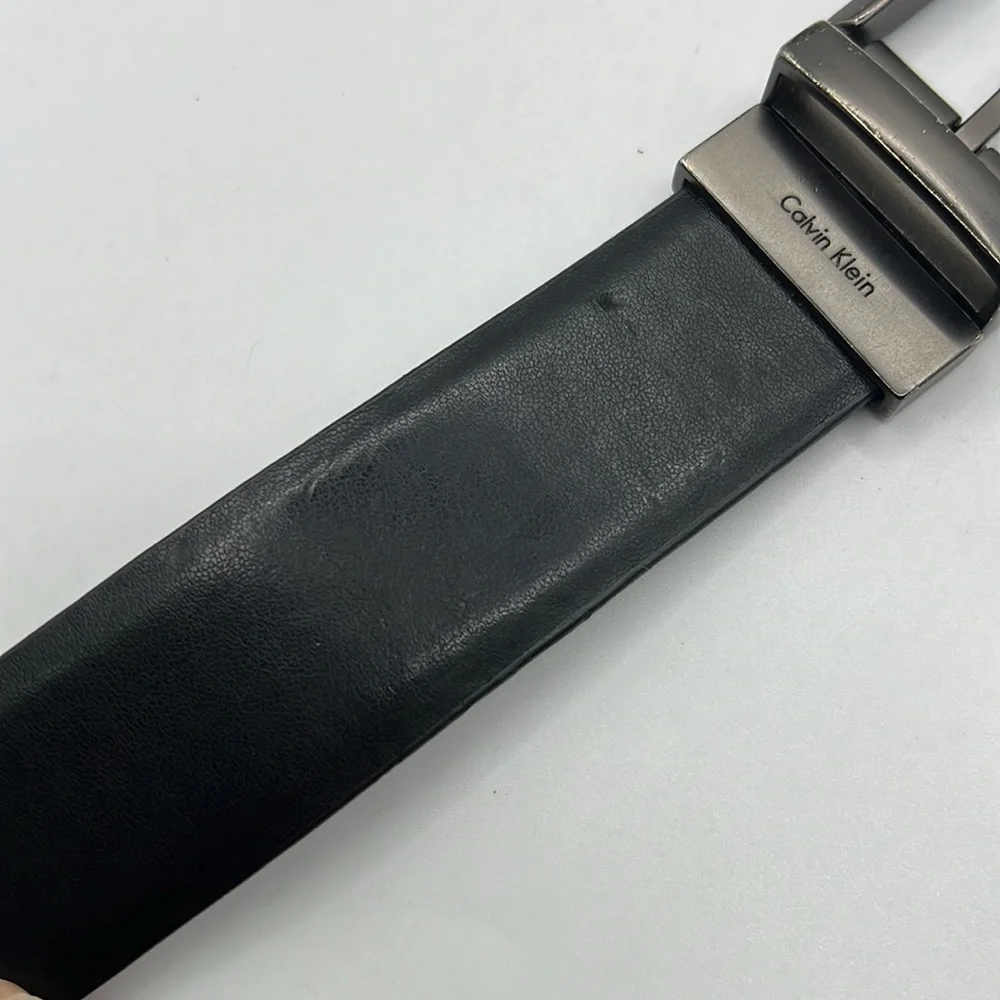Calvin Klein Reversible Dark Brown Black Leather Belt Silver Mens Size 40